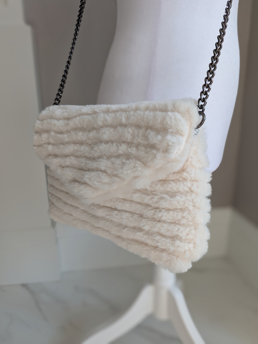Faux Fur Crossbody Bag in Cream - Picture 2 of 10